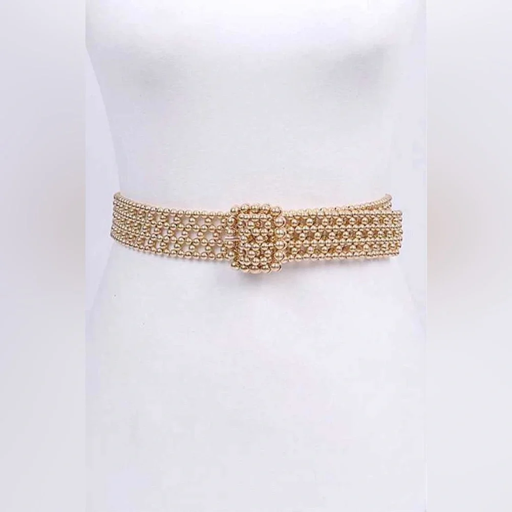 Metallic Gold Beaded Statement Belt